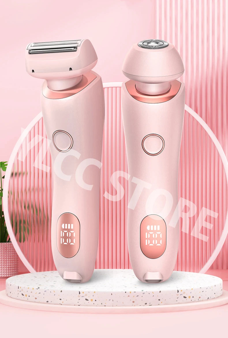 Electric Razor for Women 2-in-1 Bikini Trimmer Facial Shaver – IPX7 Waterproof Ladies Electric Shaver for Underarms, Legs & Body Hair Removal