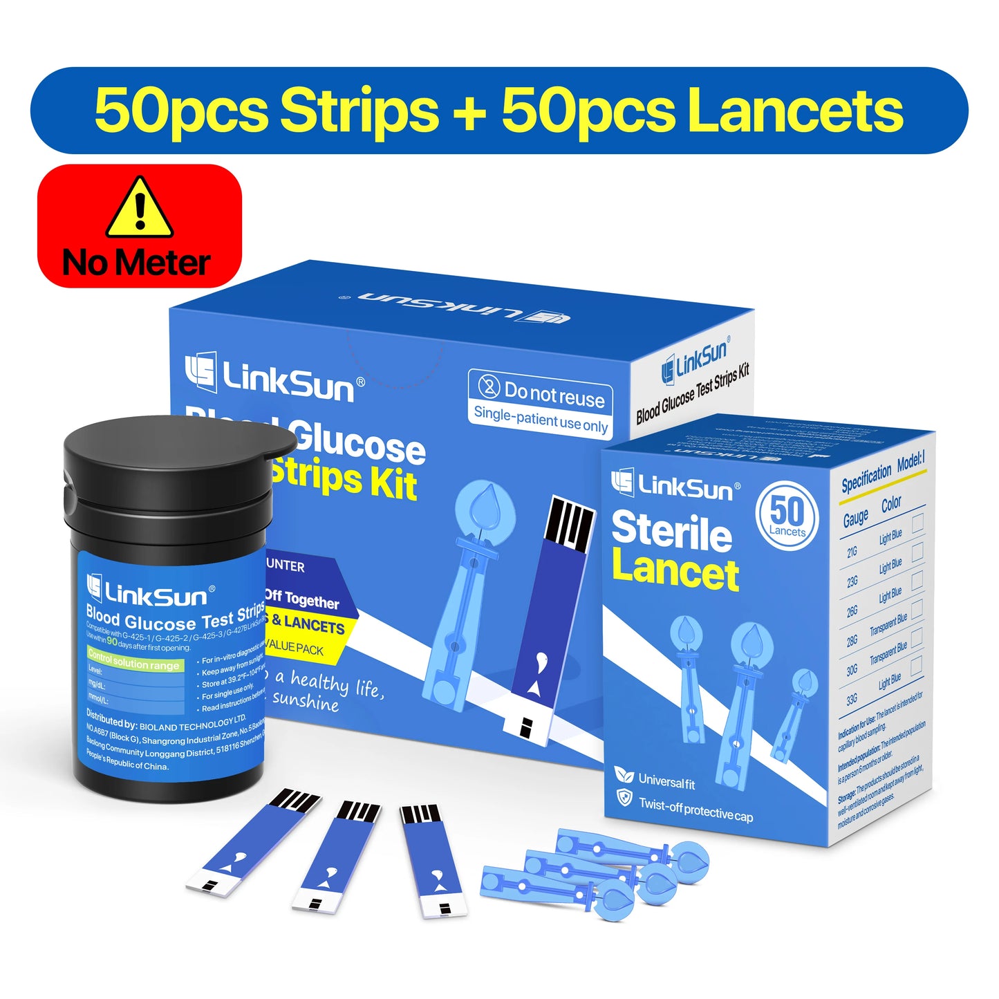 LinkSun G-425-3 Blood Glucose Meter with 10/50/100pcs Test Strips | Medical Diabetes Glucosemeter & Blood Sugar Monitor Kit
