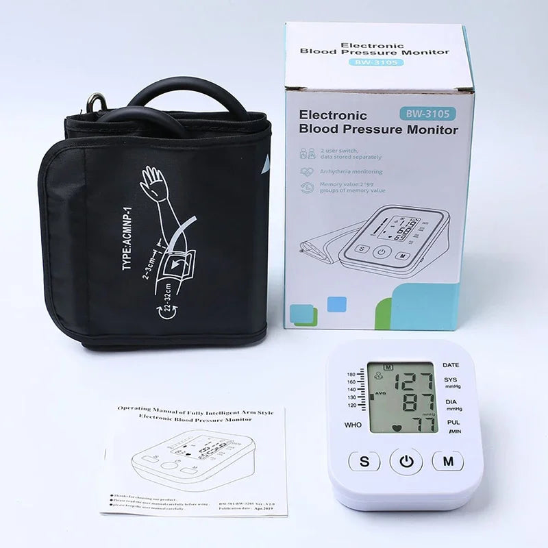Portable Tonometer & Digital Tensiometer | Automatic Arm BP Monitor with Heart Rate Sensor