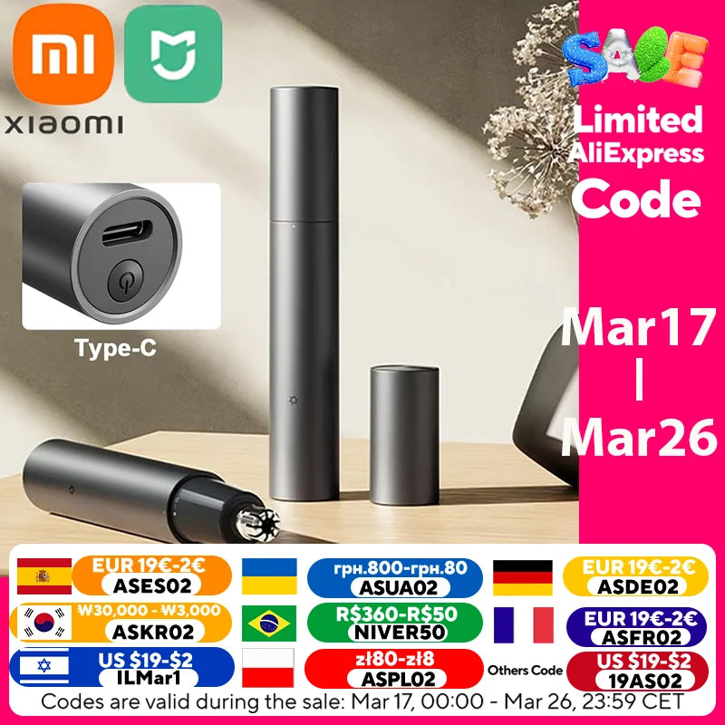 2024 New Xiaomi Mijia Electric Nose Hair Trimmer Nose Hair Portable Rechargeable Nose Hair Trimmer Mini Trimmer Nostril Cleaner