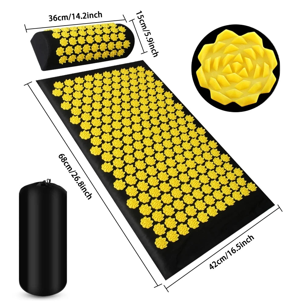 Acupressure Yoga Mat with Spikes – Kuznetsov Applicator Cushion and Pillow Set for Massage, Foot Relief, and Pilates Fitness