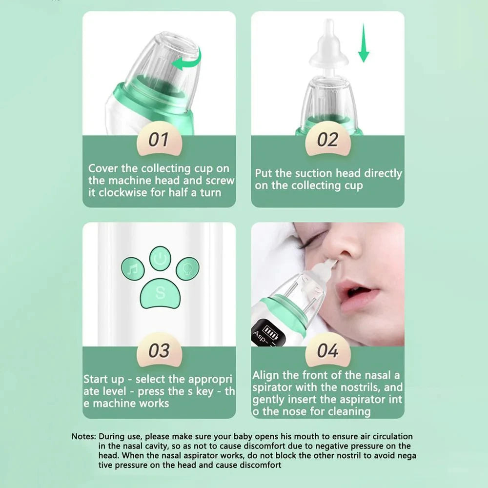 Electric Nasal Aspirator for Babies and Young Children – Newborn Nasal Mucus Cleaner & Electric Nasal Irrigator Tool