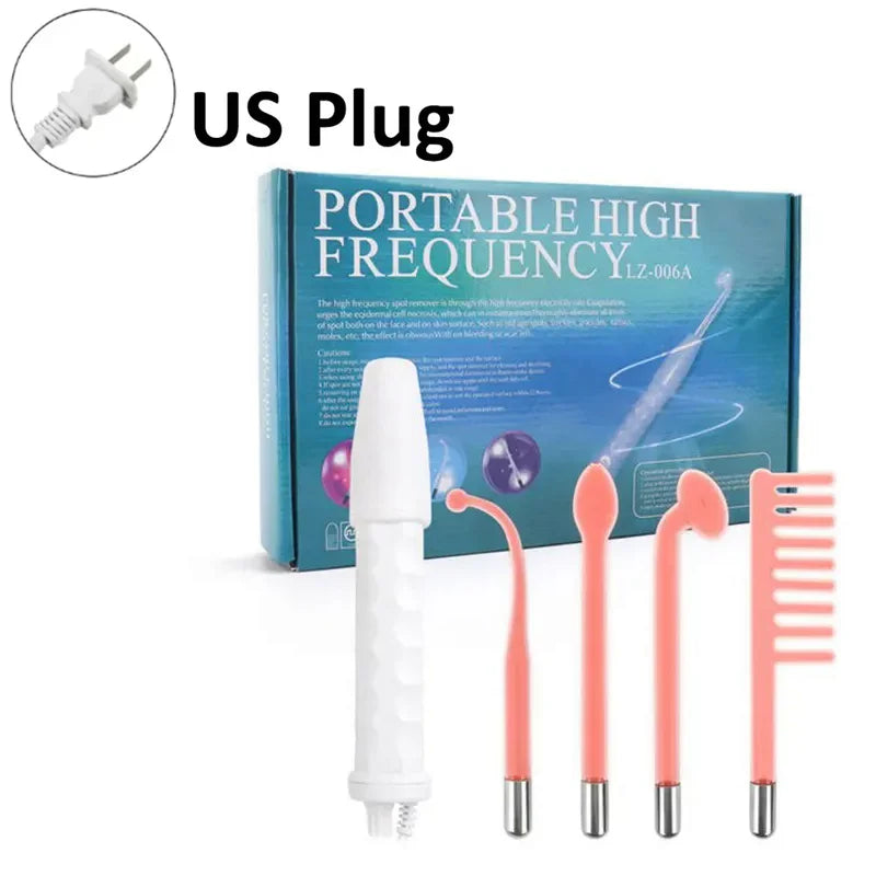 4-in-1 Handheld Electric High Frequency Beauty Device – Portable Machine for Skin Care & Acne Treatment with Neon Facial Therapy Wand