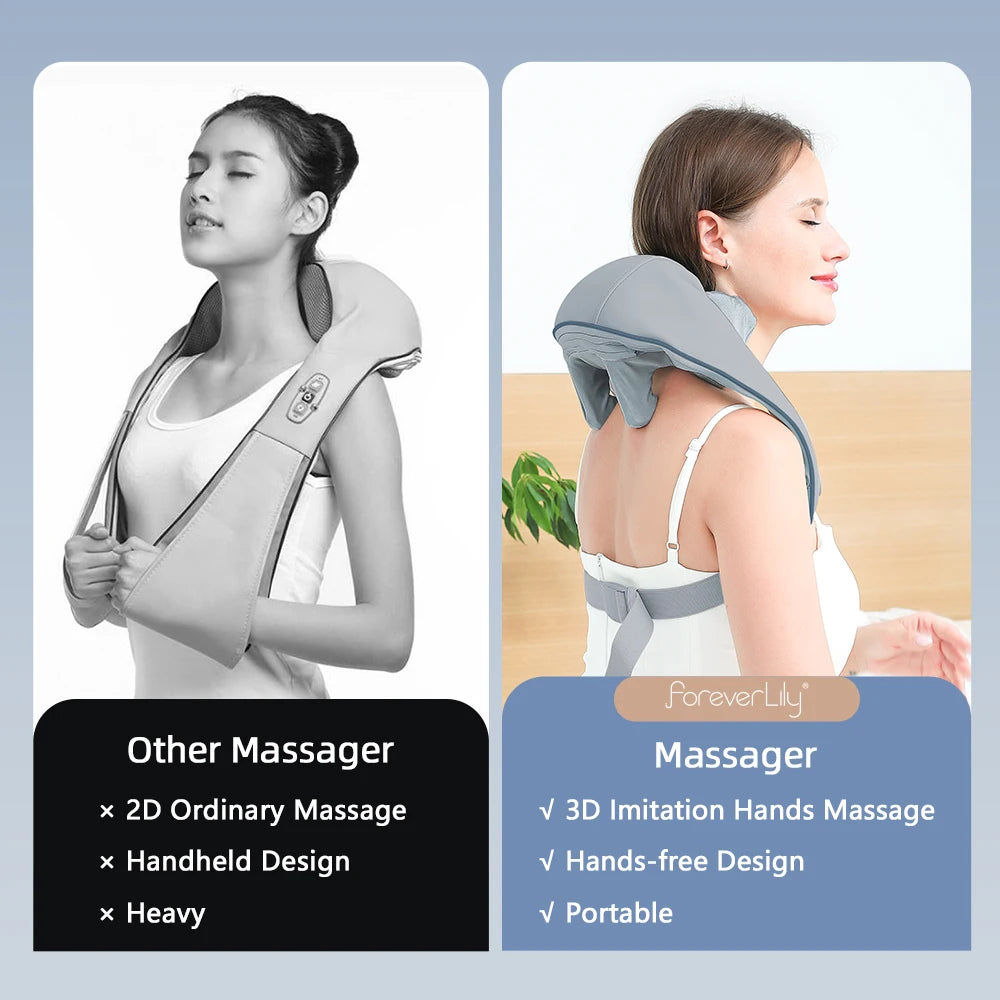 Foreverlily Wireless Neck and Back Massager – Deep Tissue Neck and Shoulder Kneading Massage Shawl for Cervical and Trapezius Relief