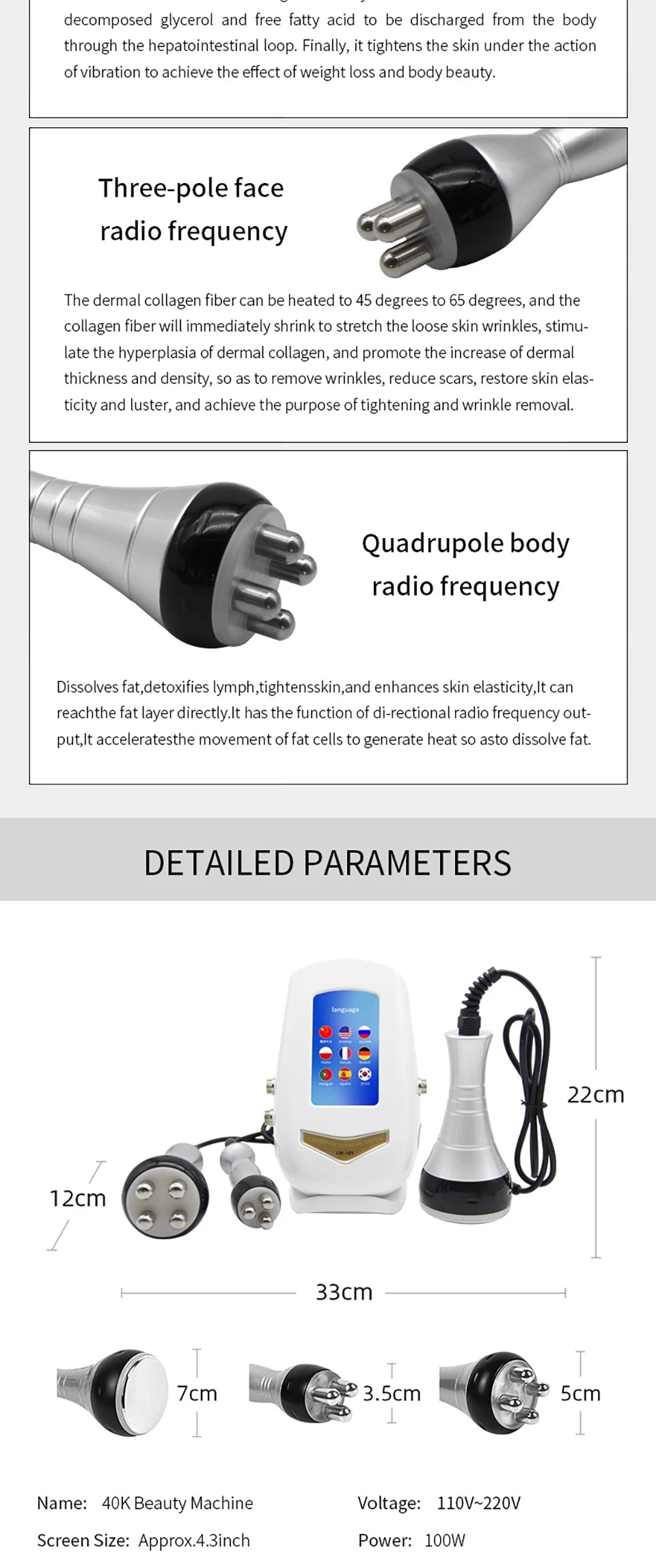 2022 Hot Selling 40K Ultrasonic Cavitation Body Facial Radiofrequency Massage Weight Loss Machine Body Shaping Slimming Fat Burning Machine