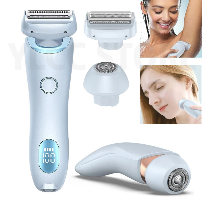 Electric Razor for Women 2-in-1 Bikini Trimmer Facial Shaver – IPX7 Waterproof Ladies Electric Shaver for Underarms, Legs & Body Hair Removal