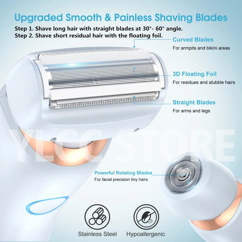 Electric Razor for Women 2-in-1 Bikini Trimmer Facial Shaver – IPX7 Waterproof Ladies Electric Shaver for Underarms, Legs & Body Hair Removal