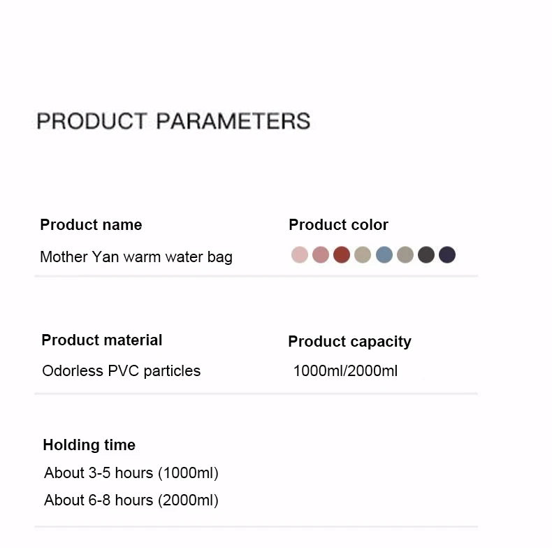 1000/2000ml PVC Hot Water Warmer Bag for Women – Hand, Belly & Feet Warmer Hot-Water Bottle Bag