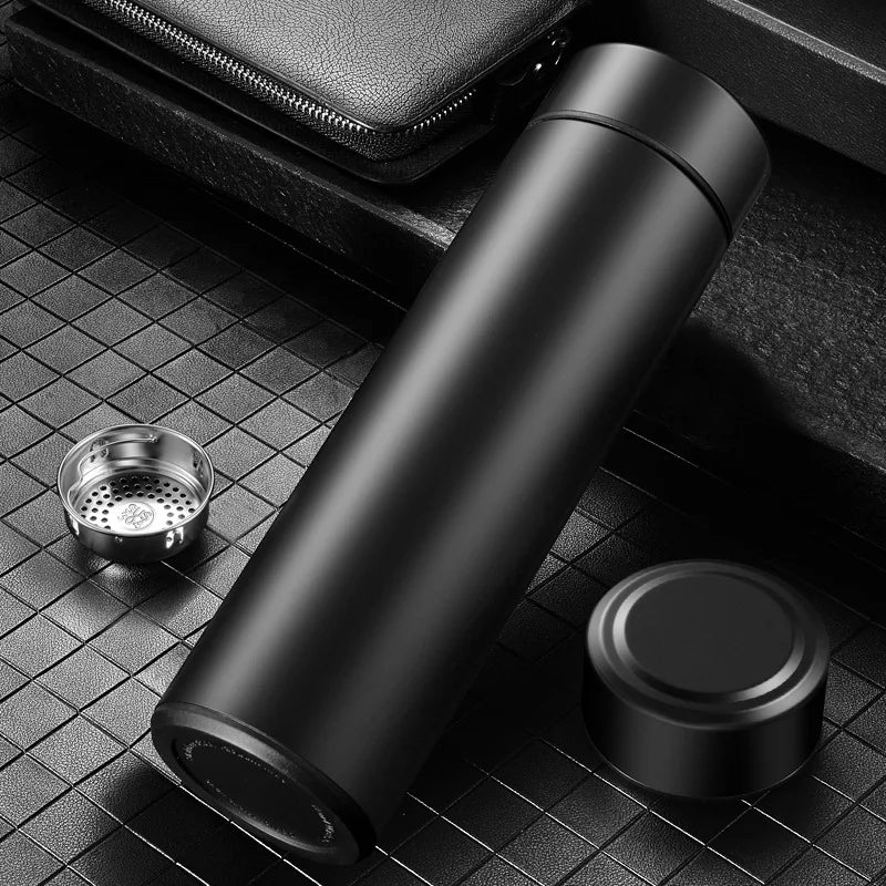 1pc 500ml Black Stainless Steel Smart Thermos Bottle – Temperature Display Water Bottle Portable Thermal Mug for Men & Women Business Gift