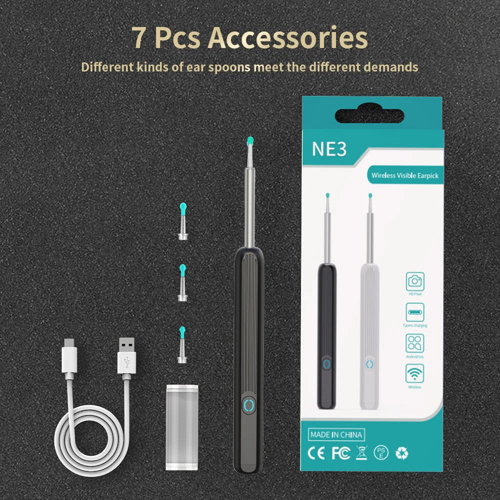 Smart Visual Ear Cleaner with HD Camera | Wireless Otoscope Ear Cleaning Stick USB-C Charging Earpick Tool Set