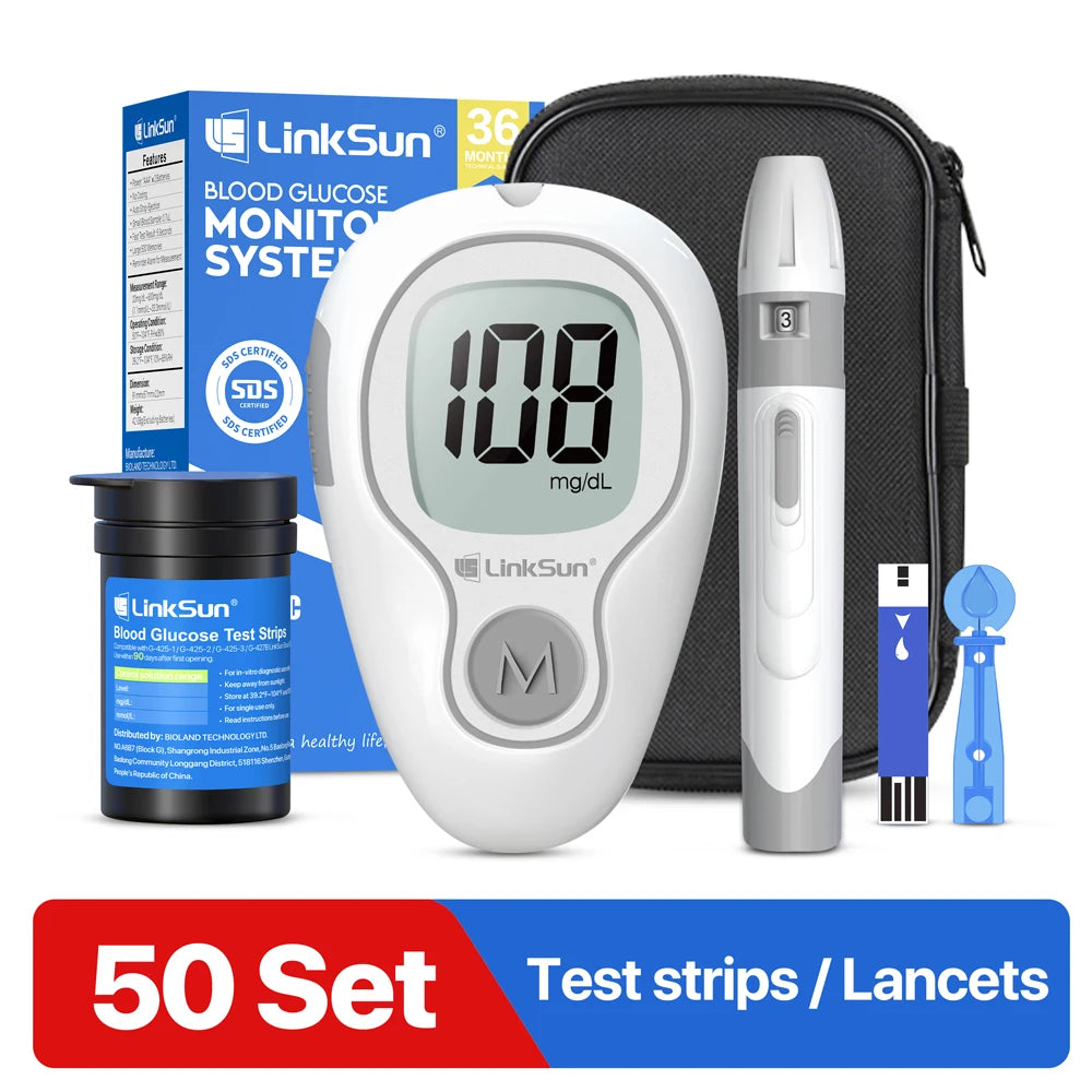 LinkSun G-425-3 Blood Glucose Meter with 10/50/100pcs Test Strips | Medical Diabetes Glucosemeter & Blood Sugar Monitor Kit