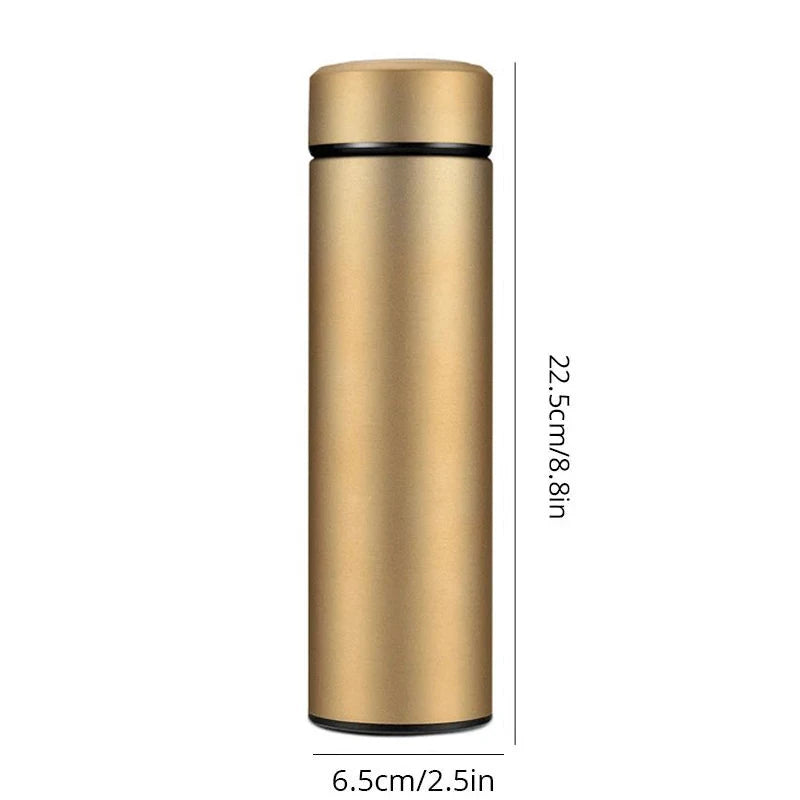 1pc 500ml Black Stainless Steel Smart Thermos Bottle – Temperature Display Water Bottle Portable Thermal Mug for Men & Women Business Gift