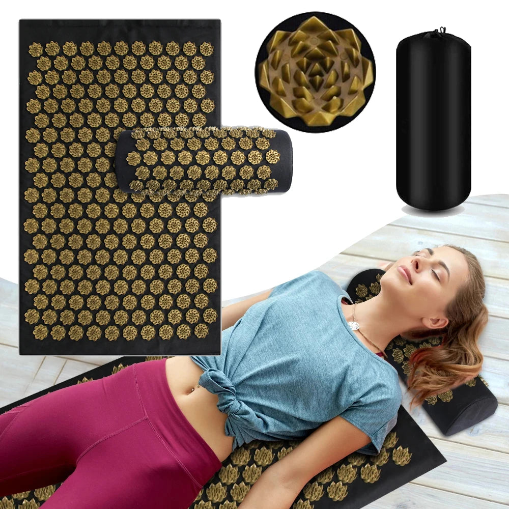 Acupressure Yoga Mat with Spikes – Kuznetsov Applicator Cushion and Pillow Set for Massage, Foot Relief, and Pilates Fitness
