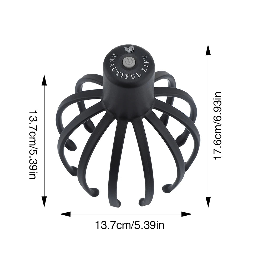 Electric Octopus Head Massager – Hands-Free Vibrating Scalp Massager with LED Red Light & 3-Level Head Scratcher