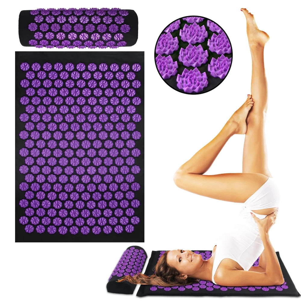 Acupressure Yoga Mat with Spikes – Kuznetsov Applicator Cushion and Pillow Set for Massage, Foot Relief, and Pilates Fitness