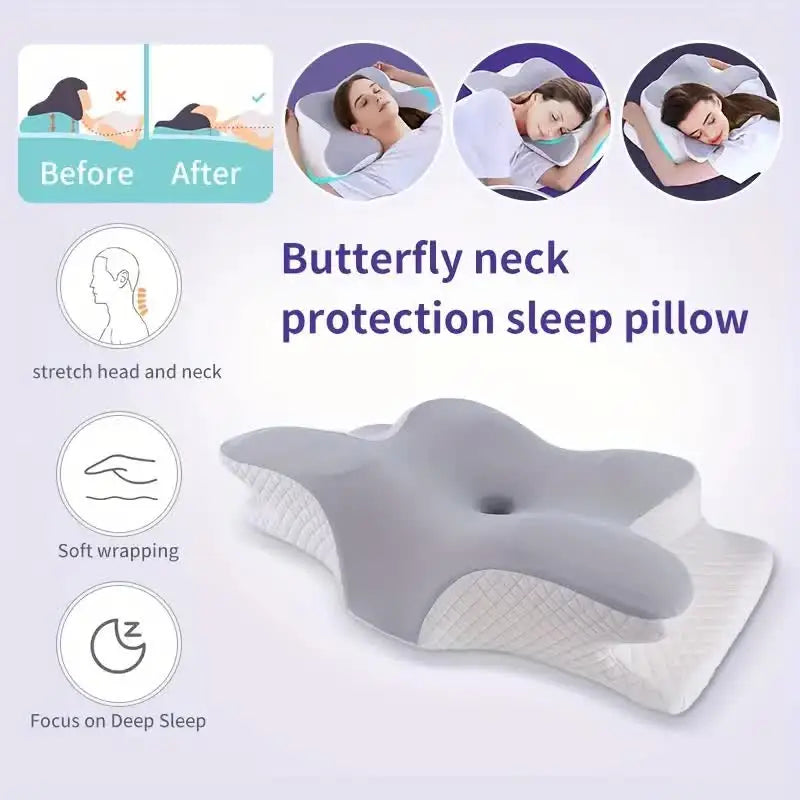 Memory Foam Butterfly Shaped Pillow – Orthopedic Neck Pain Relief & Cervical Spine Alignment Sleeping Support Pillow Beding