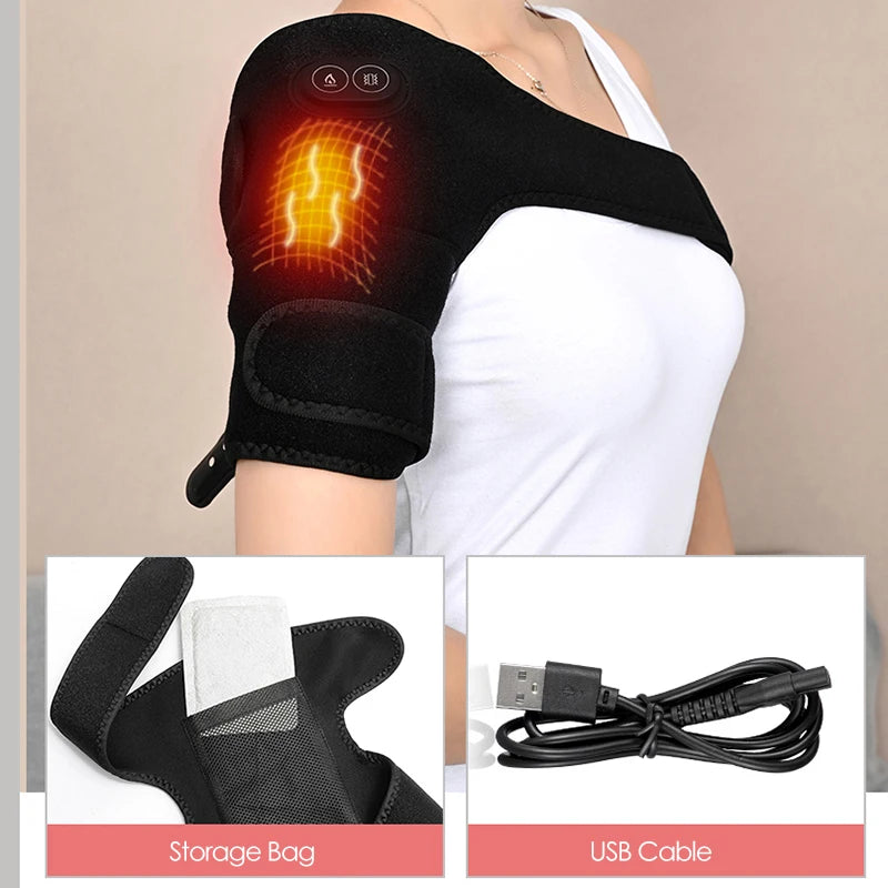 USB Heated Knee Massager & Electric Heating Shoulder Pad – Adjustable Vibration Support Brace with Three Heat Levels