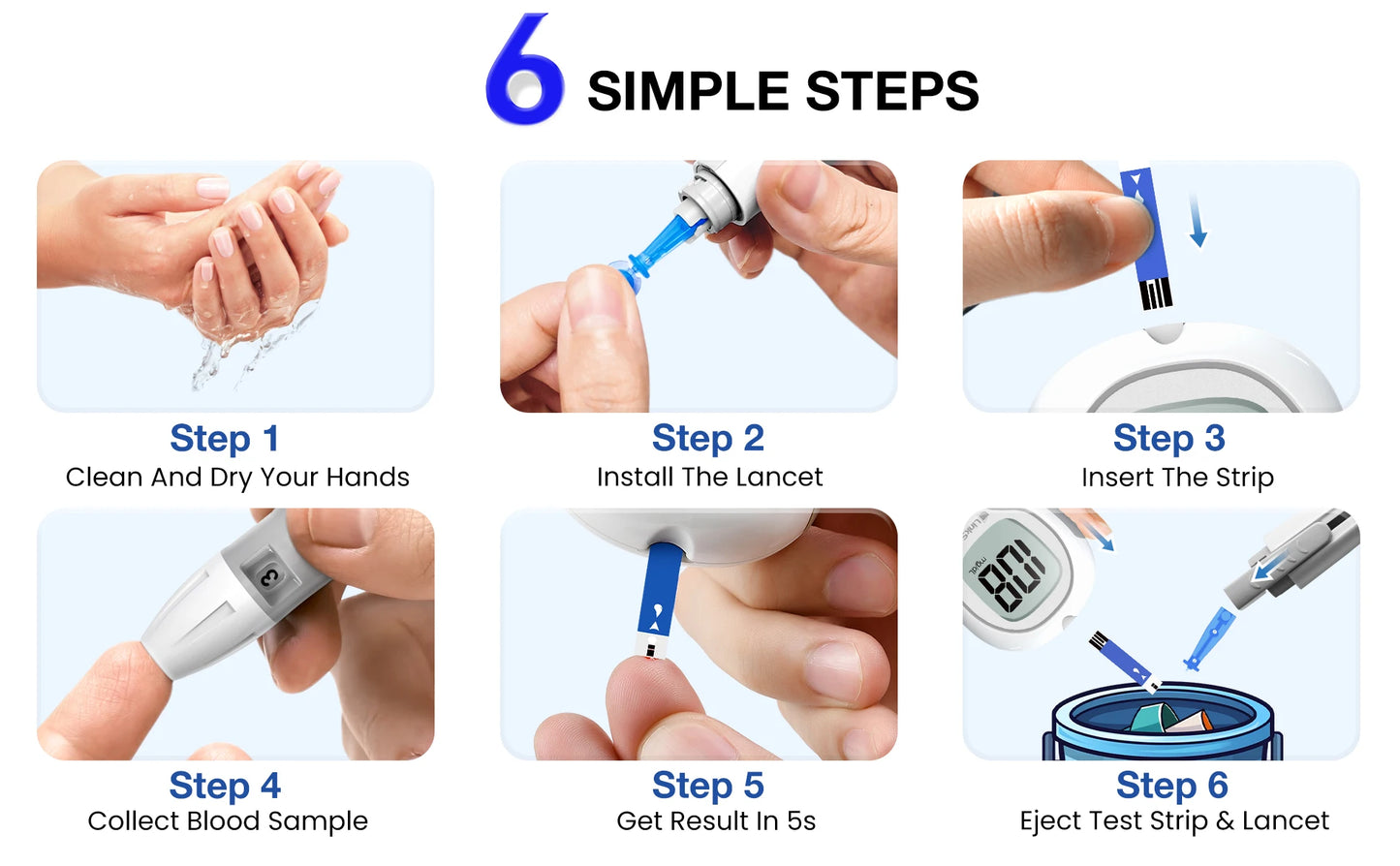 LinkSun G-425-3 Blood Glucose Meter with 10/50/100pcs Test Strips | Medical Diabetes Glucosemeter & Blood Sugar Monitor Kit