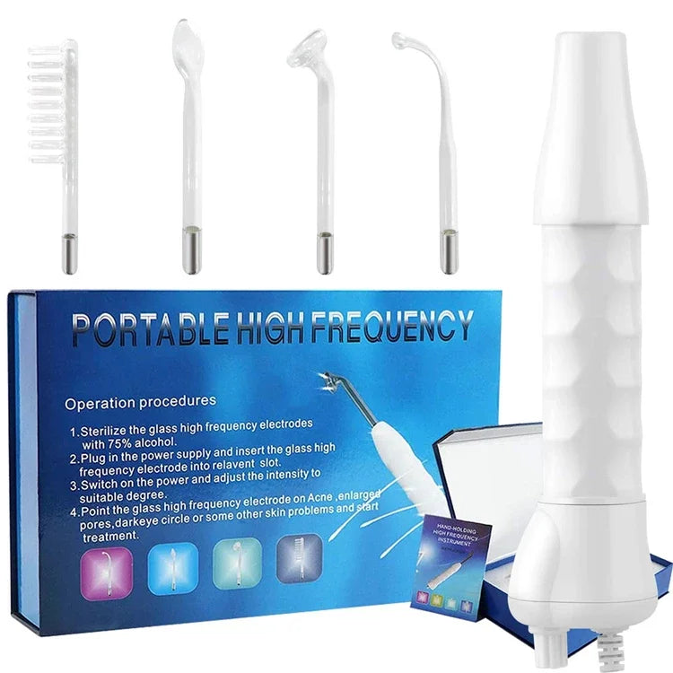 4-in-1 Handheld Electric High Frequency Beauty Device – Portable Machine for Skin Care & Acne Treatment with Neon Facial Therapy Wand