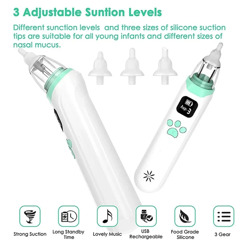 Electric Nasal Aspirator for Babies and Young Children – Newborn Nasal Mucus Cleaner & Electric Nasal Irrigator Tool
