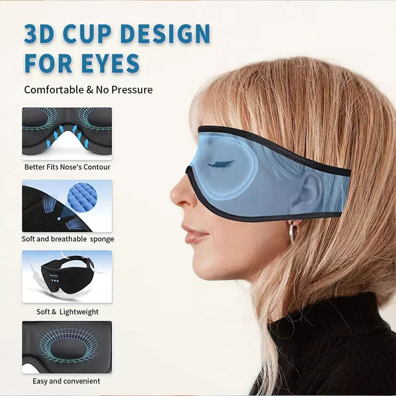 3D Bluetooth Headphones Eye Mask – Sleep Eye Mask with Music Headband for Travel & Relaxation