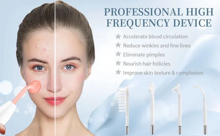 4-in-1 Handheld Electric High Frequency Beauty Device – Portable Machine for Skin Care & Acne Treatment with Neon Facial Therapy Wand