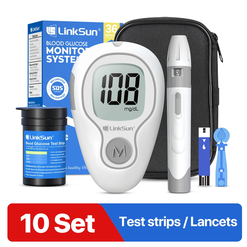 LinkSun G-425-3 Blood Glucose Meter with 10/50/100pcs Test Strips | Medical Diabetes Glucosemeter & Blood Sugar Monitor Kit