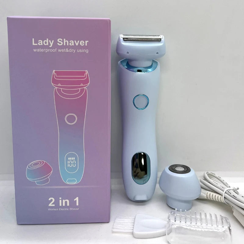 Electric Razor for Women 2-in-1 Bikini Trimmer Facial Shaver – IPX7 Waterproof Ladies Electric Shaver for Underarms, Legs & Body Hair Removal