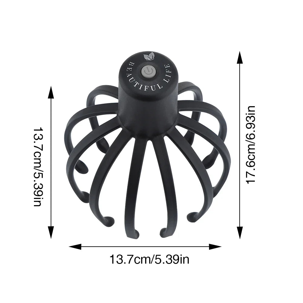 Electric Octopus Head Massager – Hands-Free Vibrating Scalp Massager with LED Red Light & 3-Level Head Scratcher