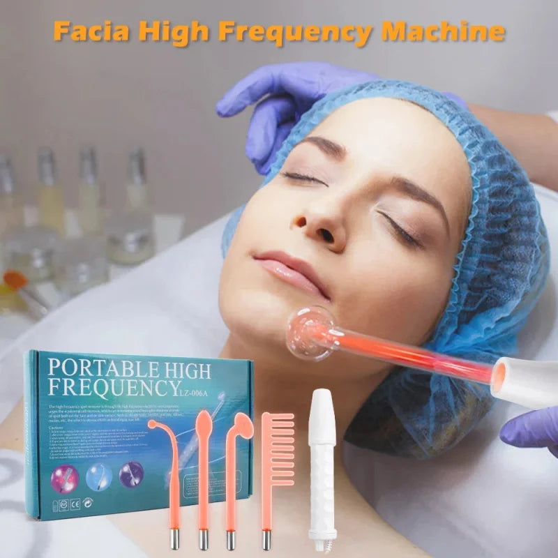 4-in-1 Handheld Electric High Frequency Beauty Device – Portable Machine for Skin Care & Acne Treatment with Neon Facial Therapy Wand