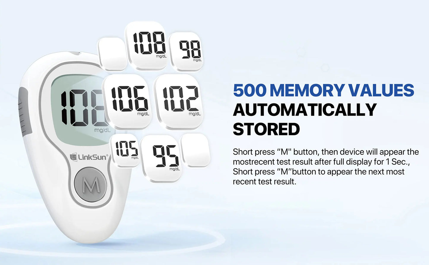 LinkSun G-425-3 Blood Glucose Meter with 10/50/100pcs Test Strips | Medical Diabetes Glucosemeter & Blood Sugar Monitor Kit
