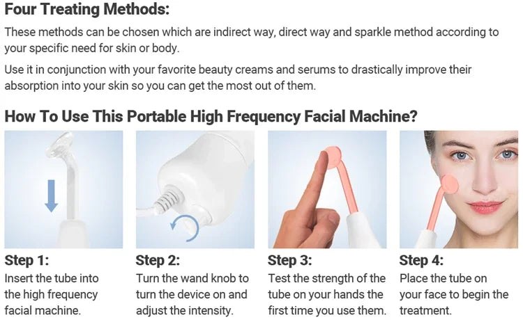4-in-1 Handheld Electric High Frequency Beauty Device – Portable Machine for Skin Care & Acne Treatment with Neon Facial Therapy Wand