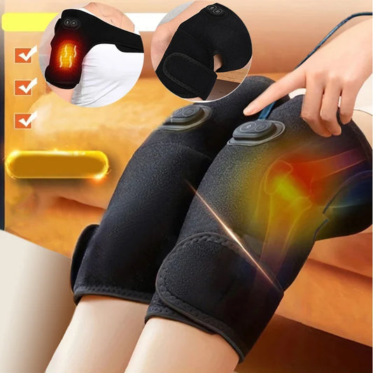 USB Heated Knee Massager & Electric Heating Shoulder Pad – Adjustable Vibration Support Brace with Three Heat Levels