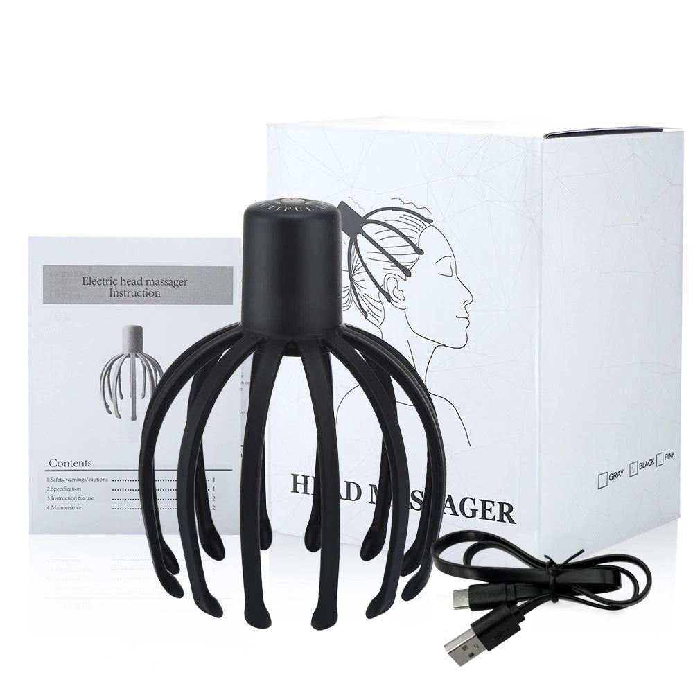 Electric Octopus Head Massager – Hands-Free Vibrating Scalp Massager with LED Red Light & 3-Level Head Scratcher