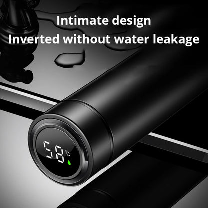 1pc 500ml Black Stainless Steel Smart Thermos Bottle – Temperature Display Water Bottle Portable Thermal Mug for Men & Women Business Gift