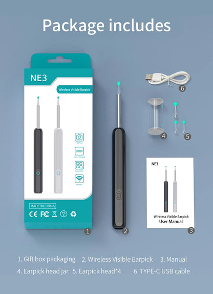 Smart Visual Ear Cleaner with HD Camera | Wireless Otoscope Ear Cleaning Stick USB-C Charging Earpick Tool Set
