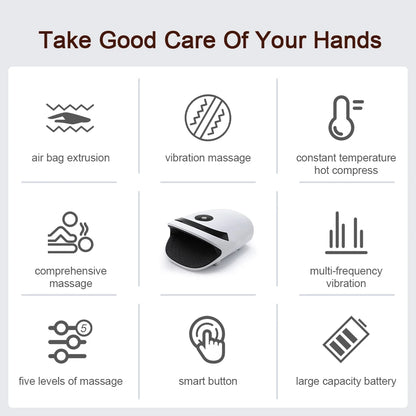 Wireless Electric Hand Massager Air Compression Hot Compress Palm Acupoint Massager Finger Arthritis Numbness Muscle Relaxation