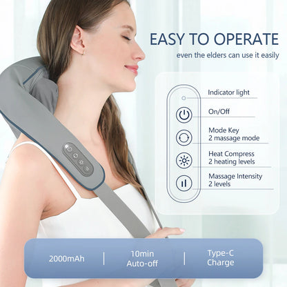 Foreverlily Wireless Neck and Back Massager – Deep Tissue Neck and Shoulder Kneading Massage Shawl for Cervical and Trapezius Relief
