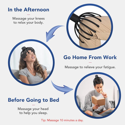 Electric Octopus Head Massager – Hands-Free Vibrating Scalp Massager with LED Red Light & 3-Level Head Scratcher