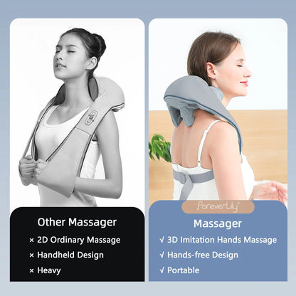 Foreverlily Wireless Neck and Back Massager – Deep Tissue Neck and Shoulder Kneading Massage Shawl for Cervical and Trapezius Relief