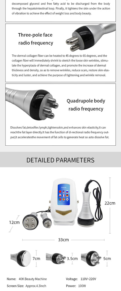 2022 Hot Selling 40K Ultrasonic Cavitation Body Facial Radiofrequency Massage Weight Loss Machine Body Shaping Slimming Fat Burning Machine