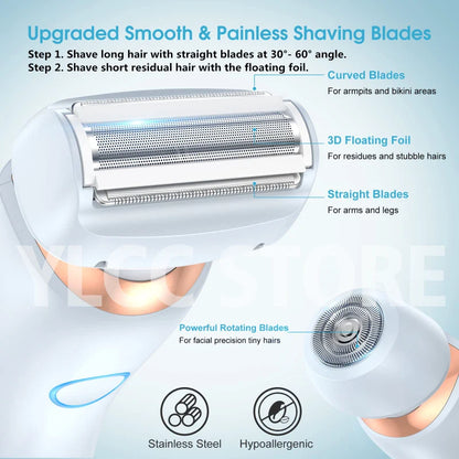 Electric Razor for Women 2-in-1 Bikini Trimmer Facial Shaver – IPX7 Waterproof Ladies Electric Shaver for Underarms, Legs & Body Hair Removal