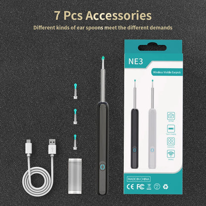 Smart Visual Ear Cleaner with HD Camera | Wireless Otoscope Ear Cleaning Stick USB-C Charging Earpick Tool Set