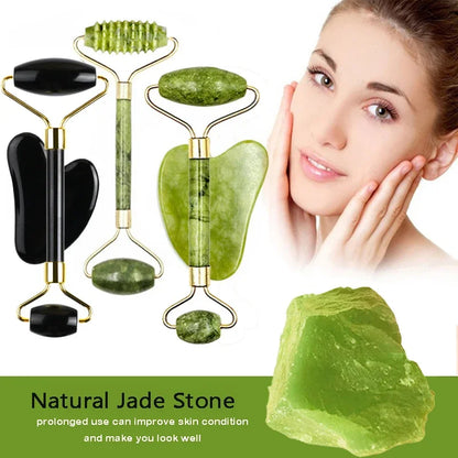 Guasha Natural Stone Face Roller & Jade Roller Gua Sha Massage Tool Set for SPA and Body Care