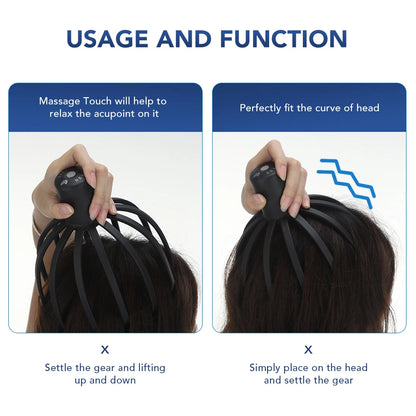 Electric Octopus Head Massager – Hands-Free Vibrating Scalp Massager with LED Red Light & 3-Level Head Scratcher
