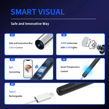 Smart Visual Ear Cleaner with HD Camera | Wireless Otoscope Ear Cleaning Stick USB-C Charging Earpick Tool Set
