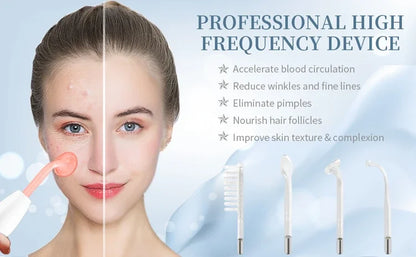 4-in-1 Handheld Electric High Frequency Beauty Device – Portable Machine for Skin Care & Acne Treatment with Neon Facial Therapy Wand