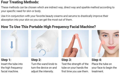 4-in-1 Handheld Electric High Frequency Beauty Device – Portable Machine for Skin Care & Acne Treatment with Neon Facial Therapy Wand